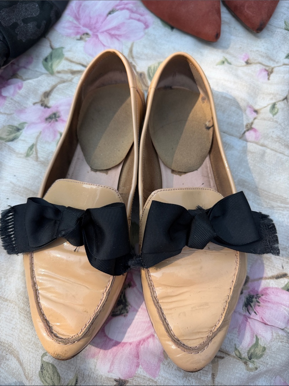 Kate Spade Patent Leather Bow-Accent Ballet Flats - Nude/Black